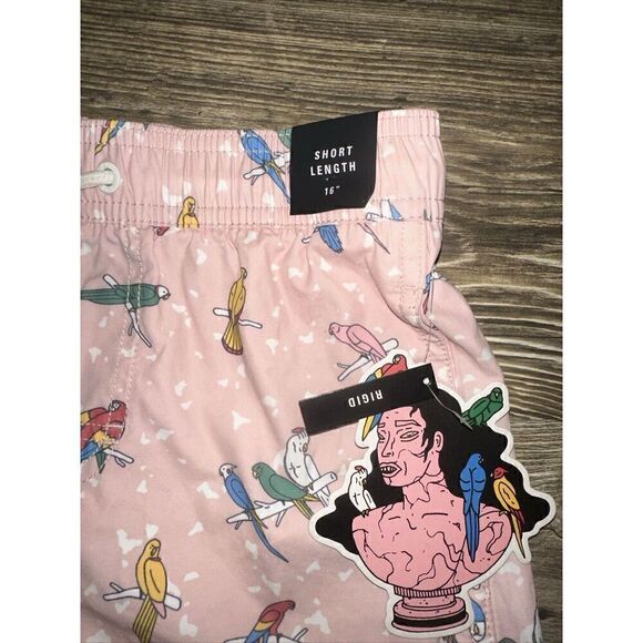 RVCA Mens XS Elastic Print Shorts Pink Parakeet Drawstring Waist. NWT. Q - Picture 3 of 6